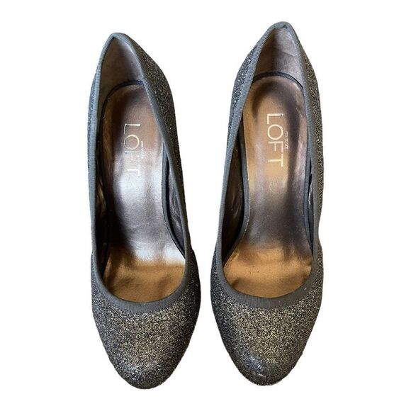 Ann Taylor LOFT Silver Sparkle Stiletto Heels Size 7 Round Toe Cocktail Formal - Picture 3 of 9